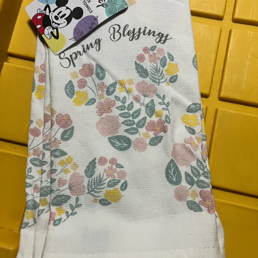 Disney Spring Blessings Kitchen Towels (2) with Pink and Yellow Florals